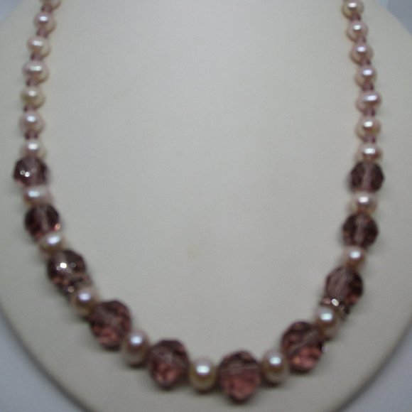 Genuine Freshwater PEARLS Purple CRYSTALS STERLING Silver Necklace Genuine Pearl - Picture 3 of 10